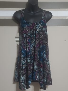 ⭐️Eclipse Multi-Coloured Burst Print Asymmetrical Tunic Tank Top Sz XL